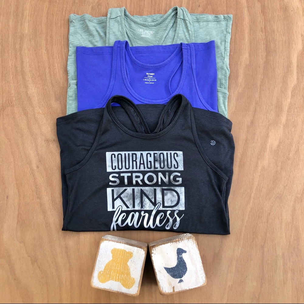 Girls Lot of 3 Tank Tops Black, Olive Green & Bluish Purple 10/12 Large